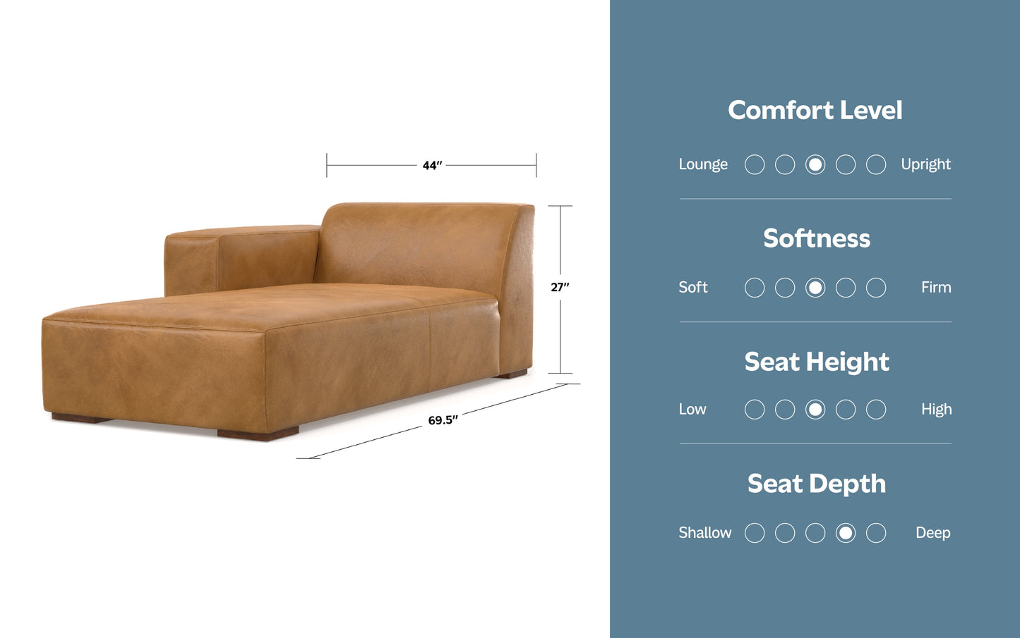 Sienna Genuine Leather | Rex Left Chaise Module in Genuine Leather