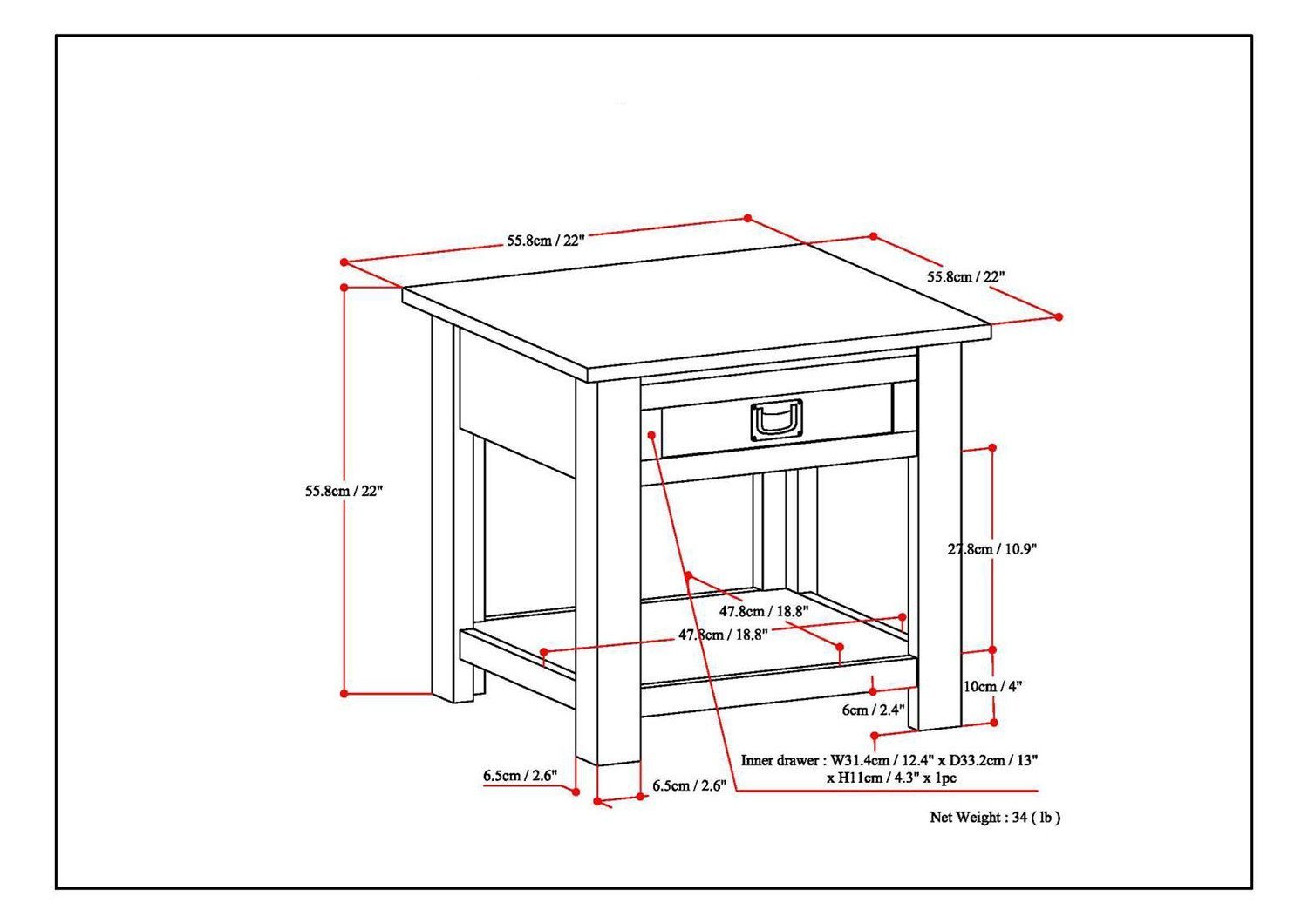 Distressed Charcoal Brown | Monroe End Side Table