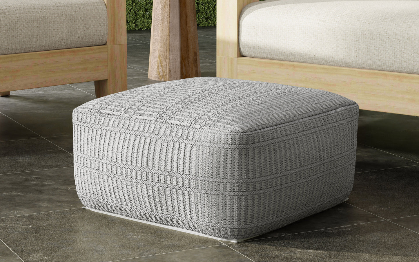 Grey and White | Safford Square Woven Outdoor/ Indoor Pouf