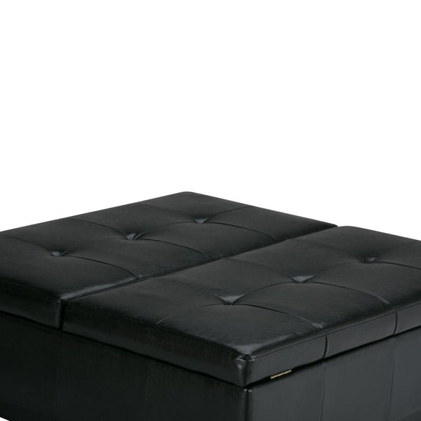 Midnight Black Vegan Leather | Dover Square Vegan Leather Coffee Table Storage Ottoman