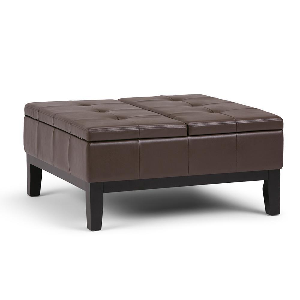 Chocolate Brown Vegan Leather | Dover Square Vegan Leather Coffee Table Storage Ottoman