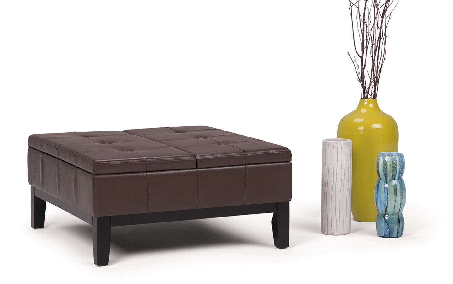 Chocolate Brown Vegan Leather | Dover Square Vegan Leather Coffee Table Storage Ottoman