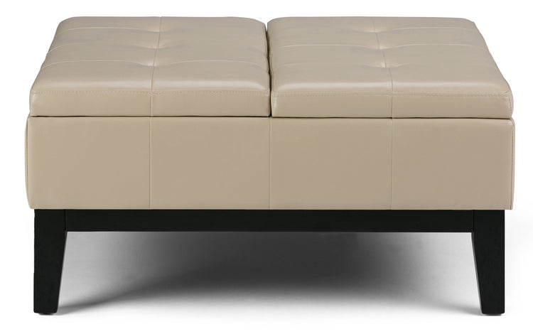 Satin Cream Vegan Leather | Dover Square Vegan Leather Coffee Table Storage Ottoman