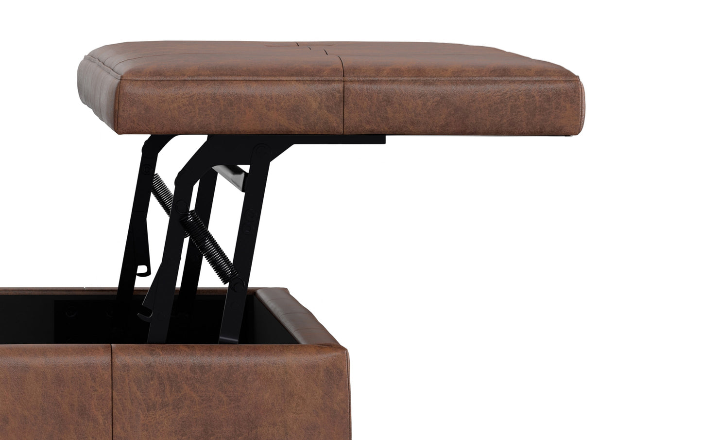 Distressed Saddle Brown Distressed Vegan Leather | Dover Lift Top Coffee Table