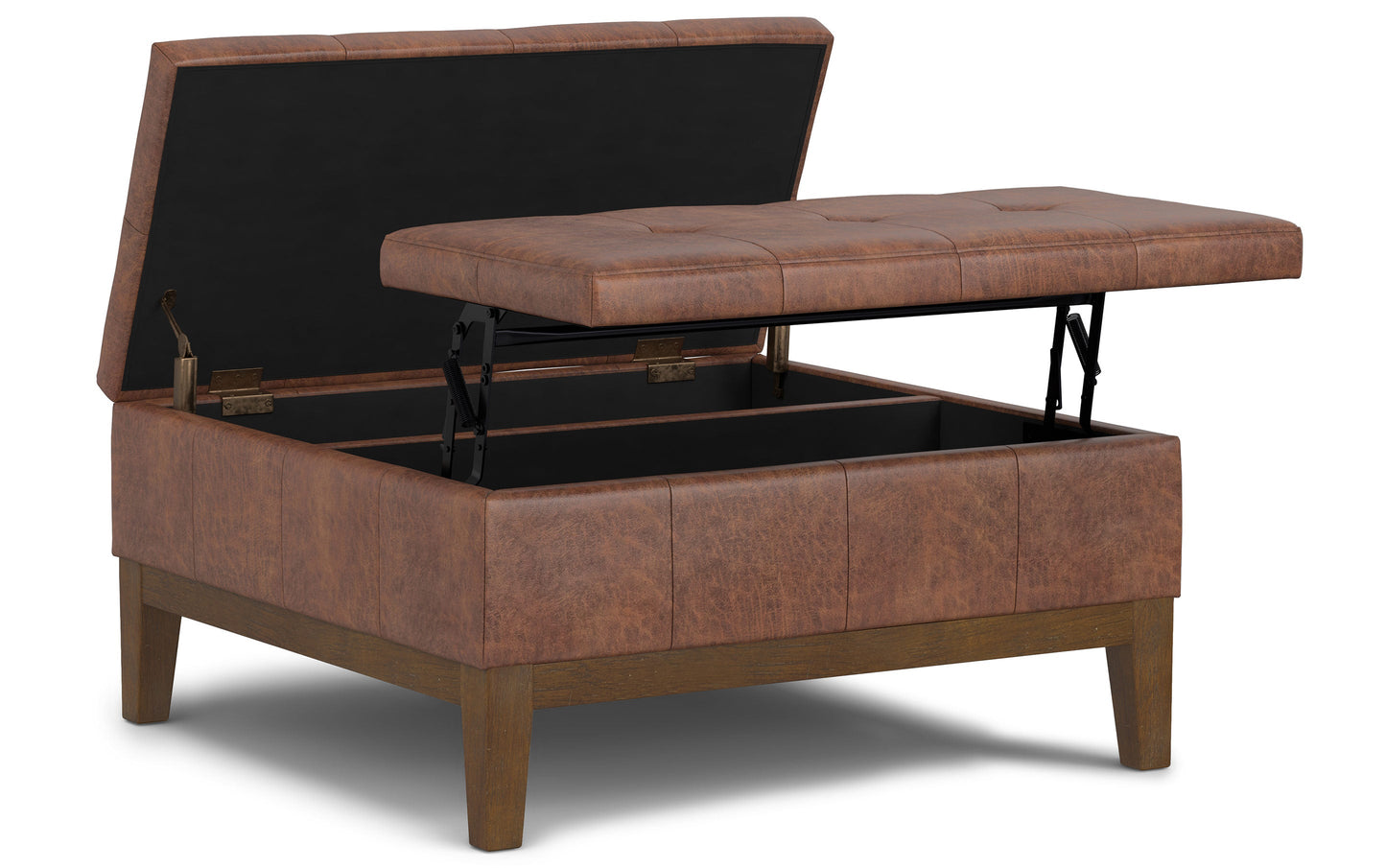 Distressed Saddle Brown Distressed Vegan Leather | Dover Lift Top Coffee Table