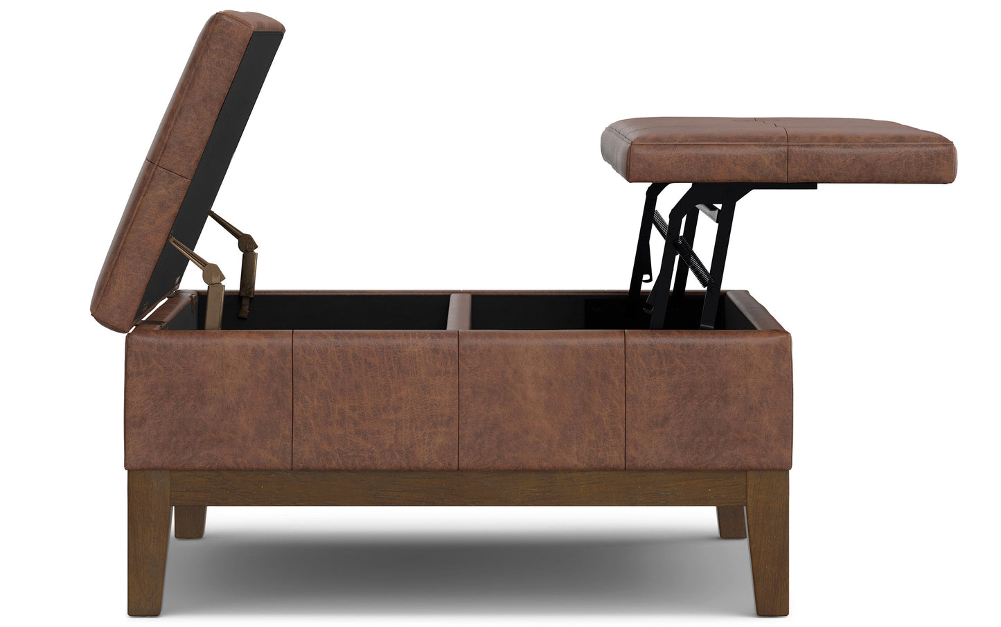 Distressed Saddle Brown Distressed Vegan Leather | Dover Lift Top Coffee Table