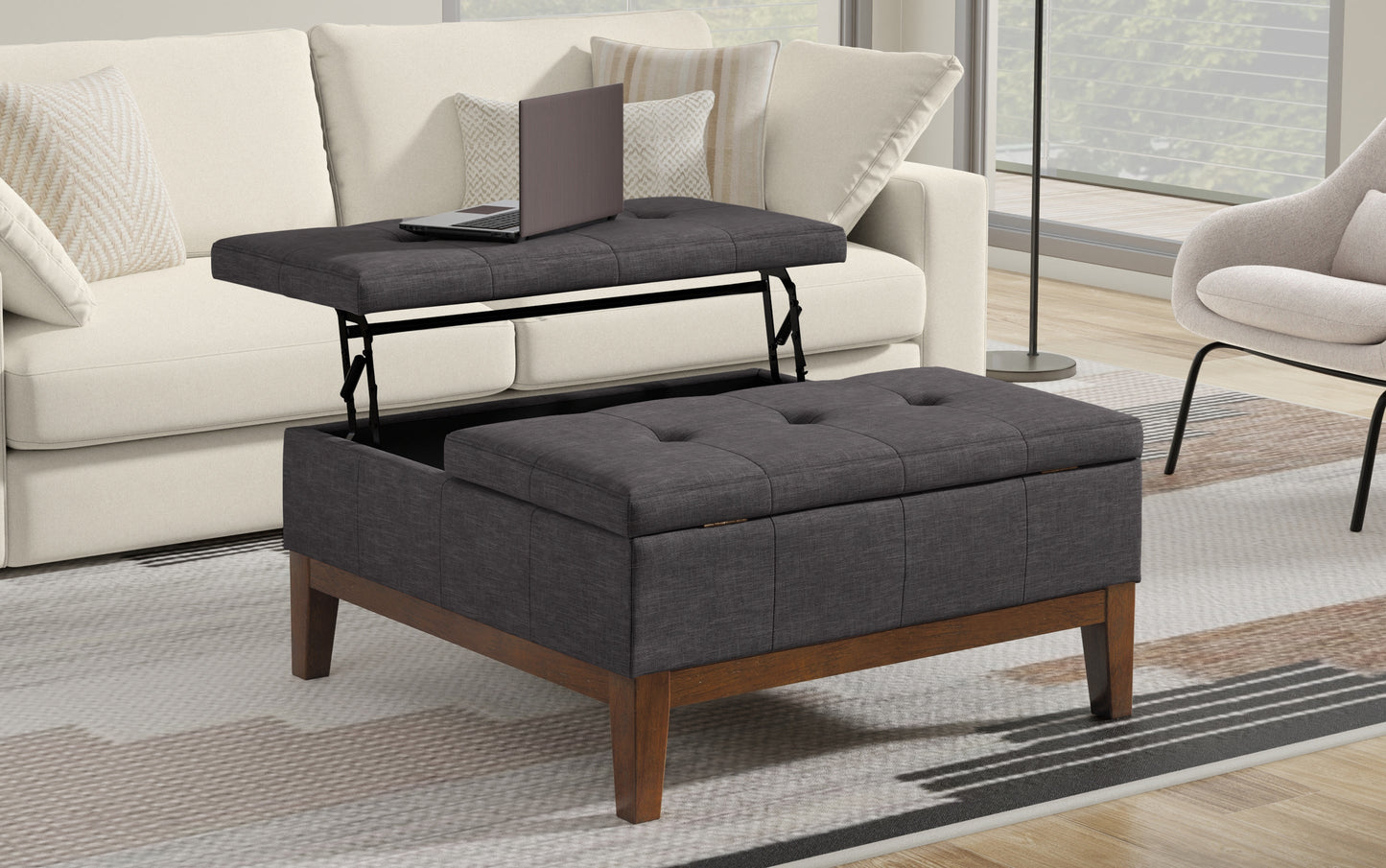 Slate Grey Linen Style Fabric | Dover Lift Top Coffee Table Storage Ottoman