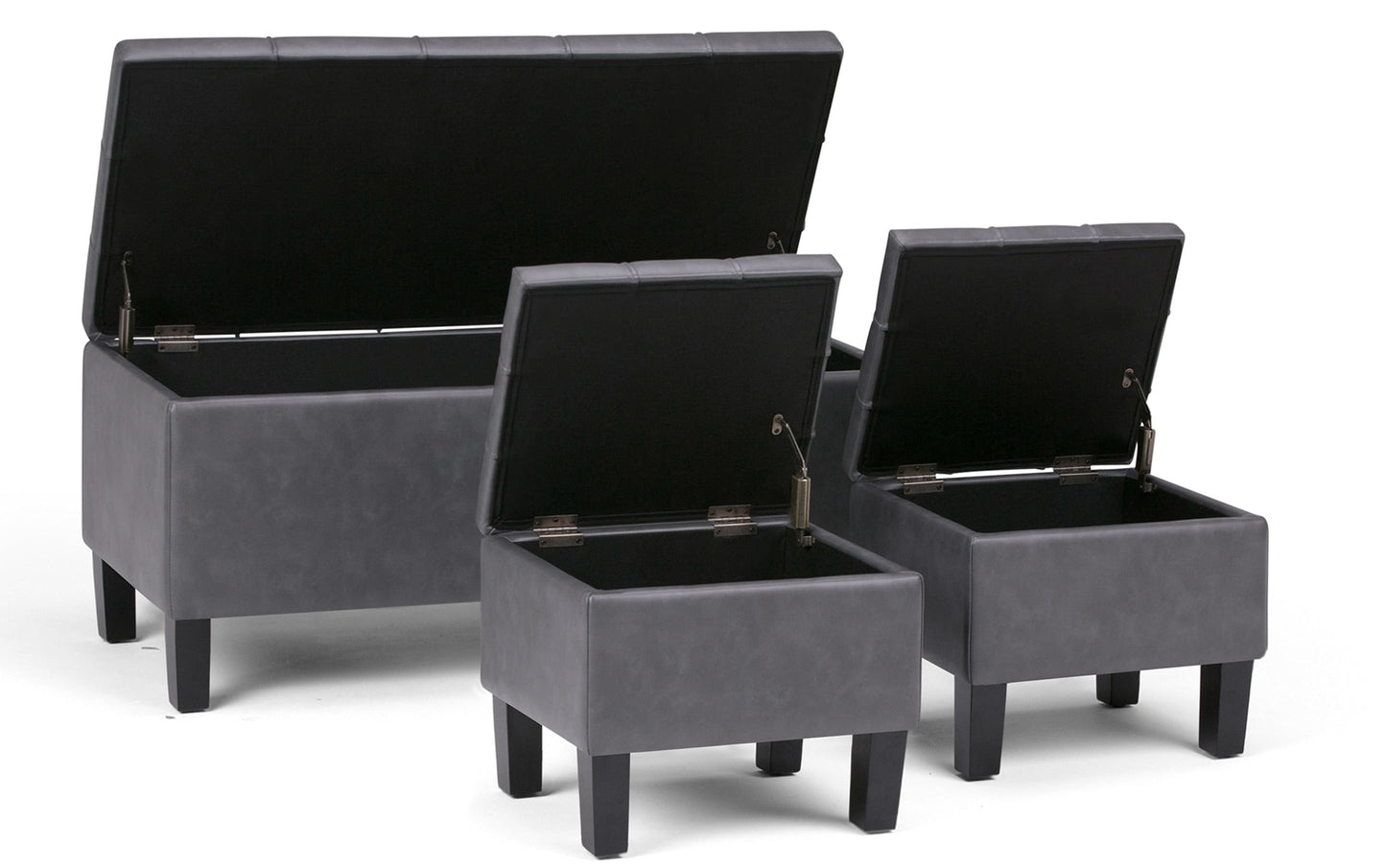 Stone Grey Vegan Leather | Dover 3 piece Vegan Leather Storage Ottoman