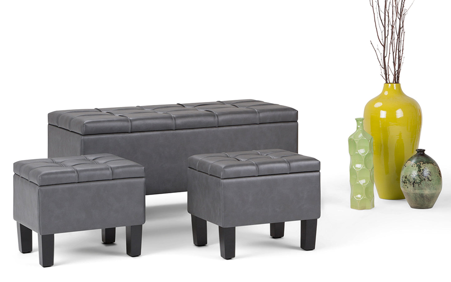 Stone Grey Vegan Leather | Dover 3 piece Vegan Leather Storage Ottoman