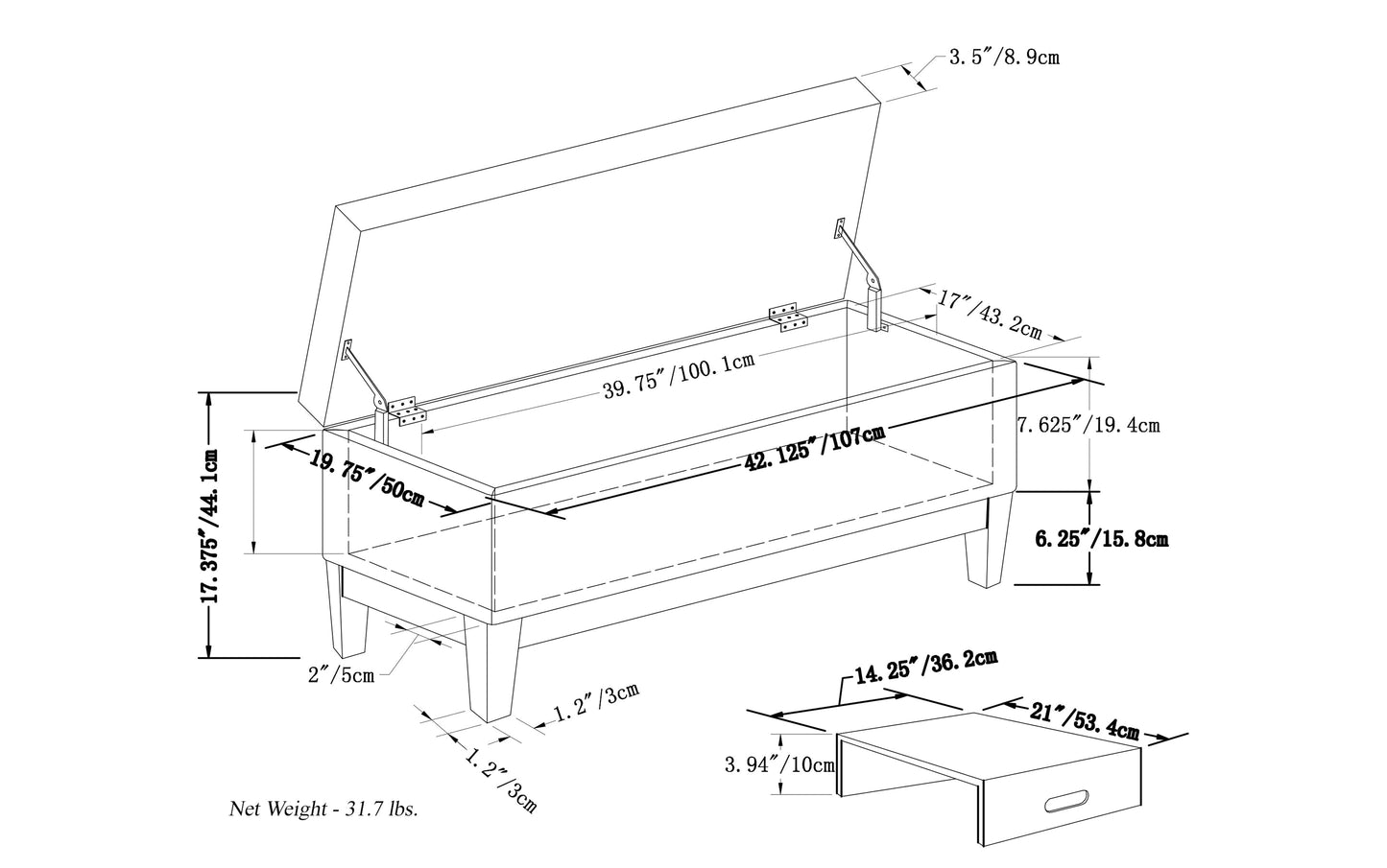 Oregon Storage Ottoman Bench with Tray in Distressed Vegan Leather