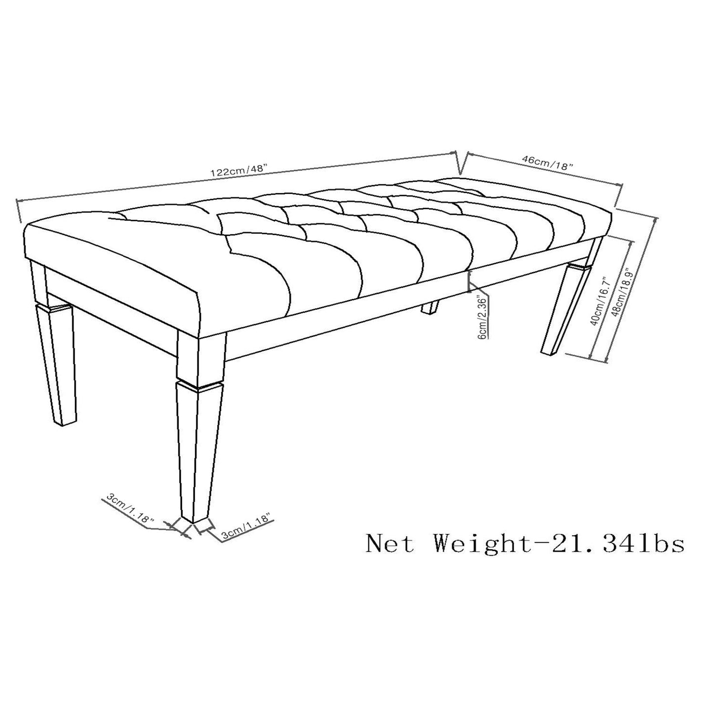 Waverly Ottoman Bench in Denim Blue