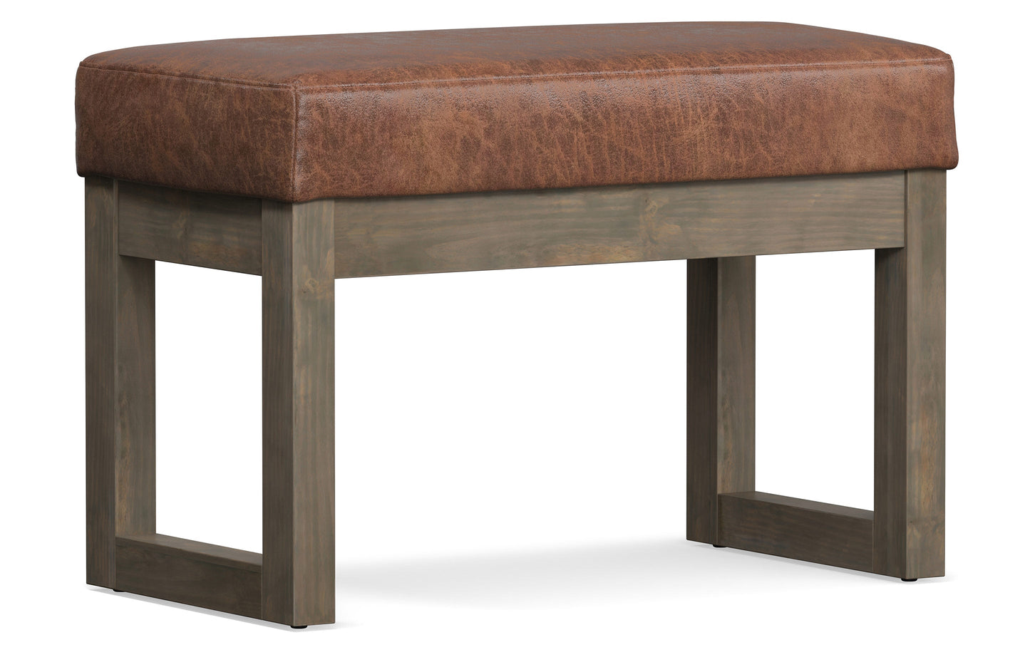 Distressed Saddle Brown Distressed Vegan Leather | Milltown Footstool Small Ottoman Bench