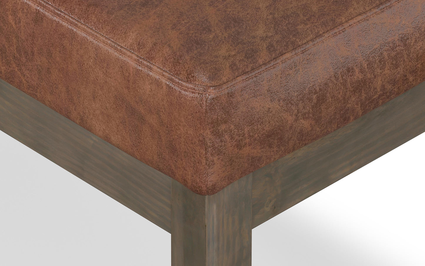 Distressed Saddle Brown Distressed Vegan Leather | Milltown Footstool Small Ottoman Bench