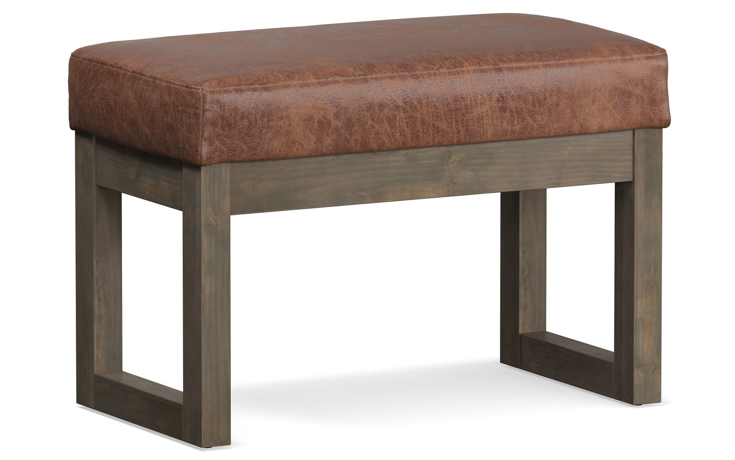 Distressed Saddle Brown Distressed Vegan Leather | Milltown Footstool Small Ottoman Bench