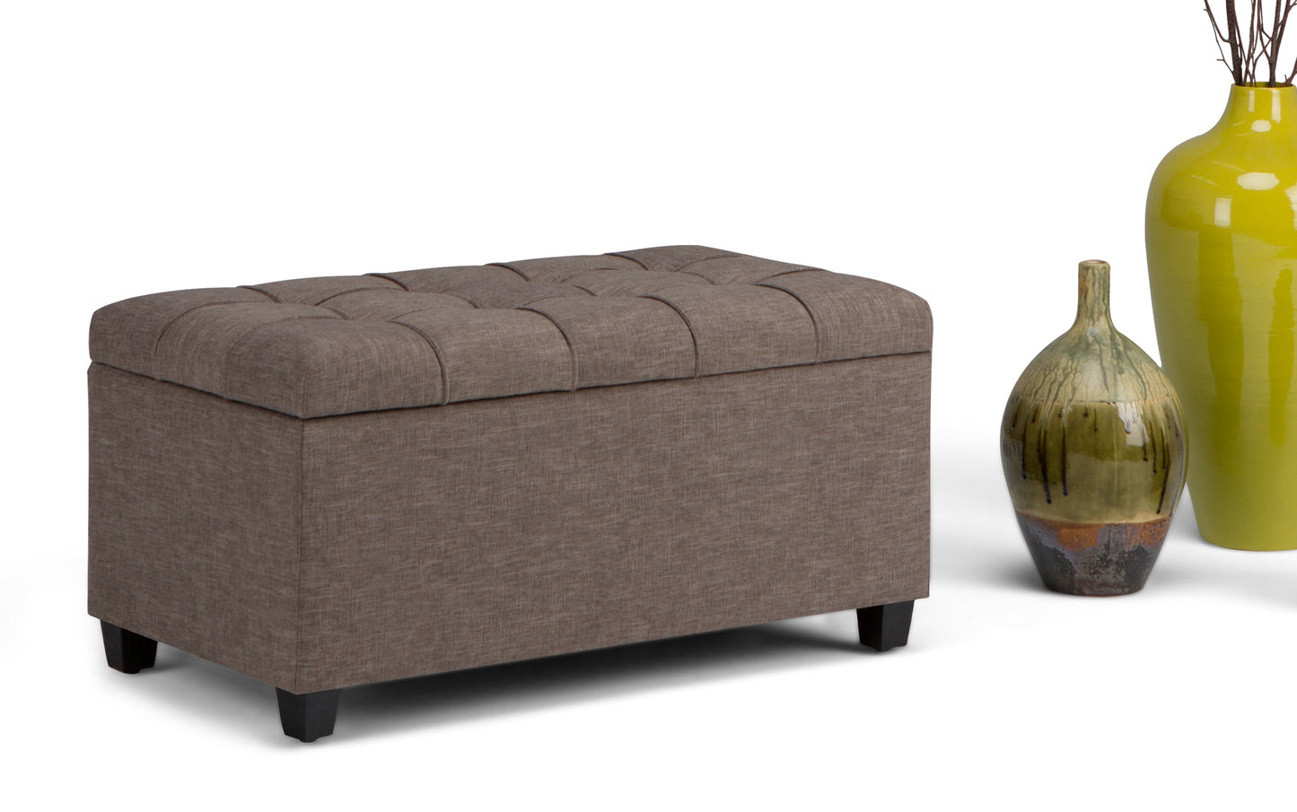 Fawn Brown Linen Style Fabric | Sienna Storage Ottoman Bench