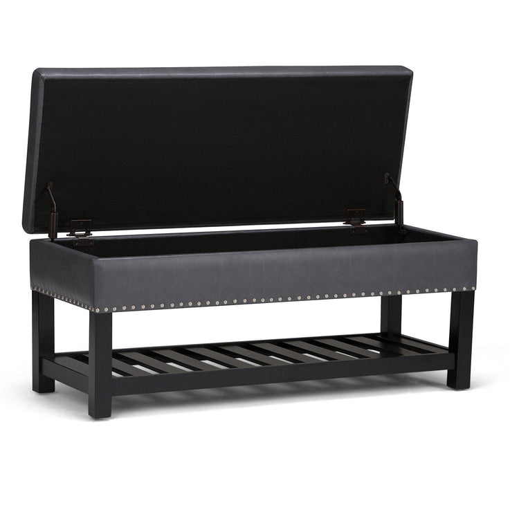 Stone Grey Vegan Leather | Lomond Storage Ottoman Bench