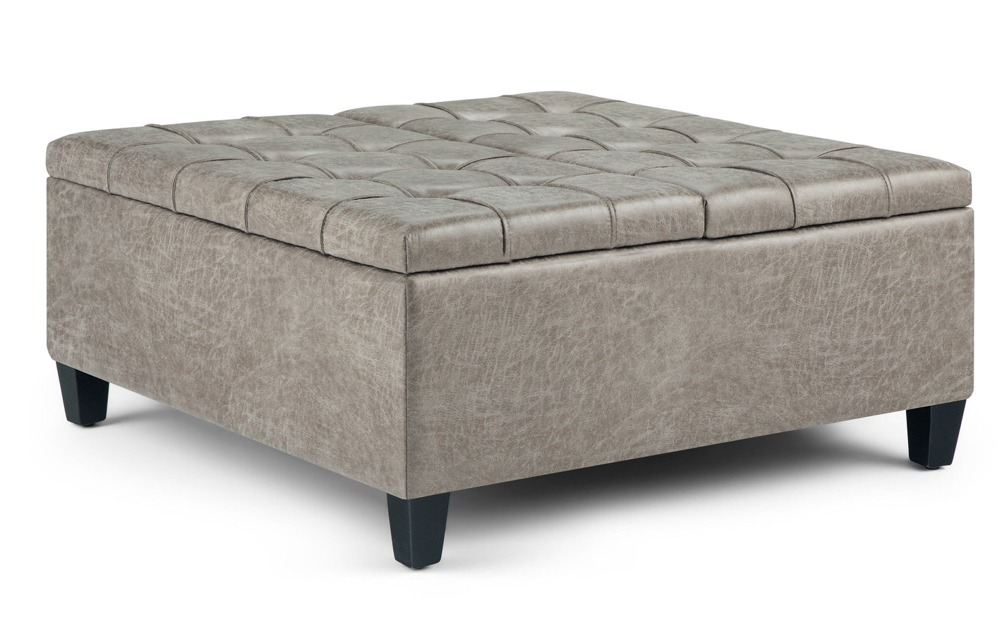 Distressed Grey Taupe Distressed Vegan Leather | Harrison Coffee Table Storage Ottoman