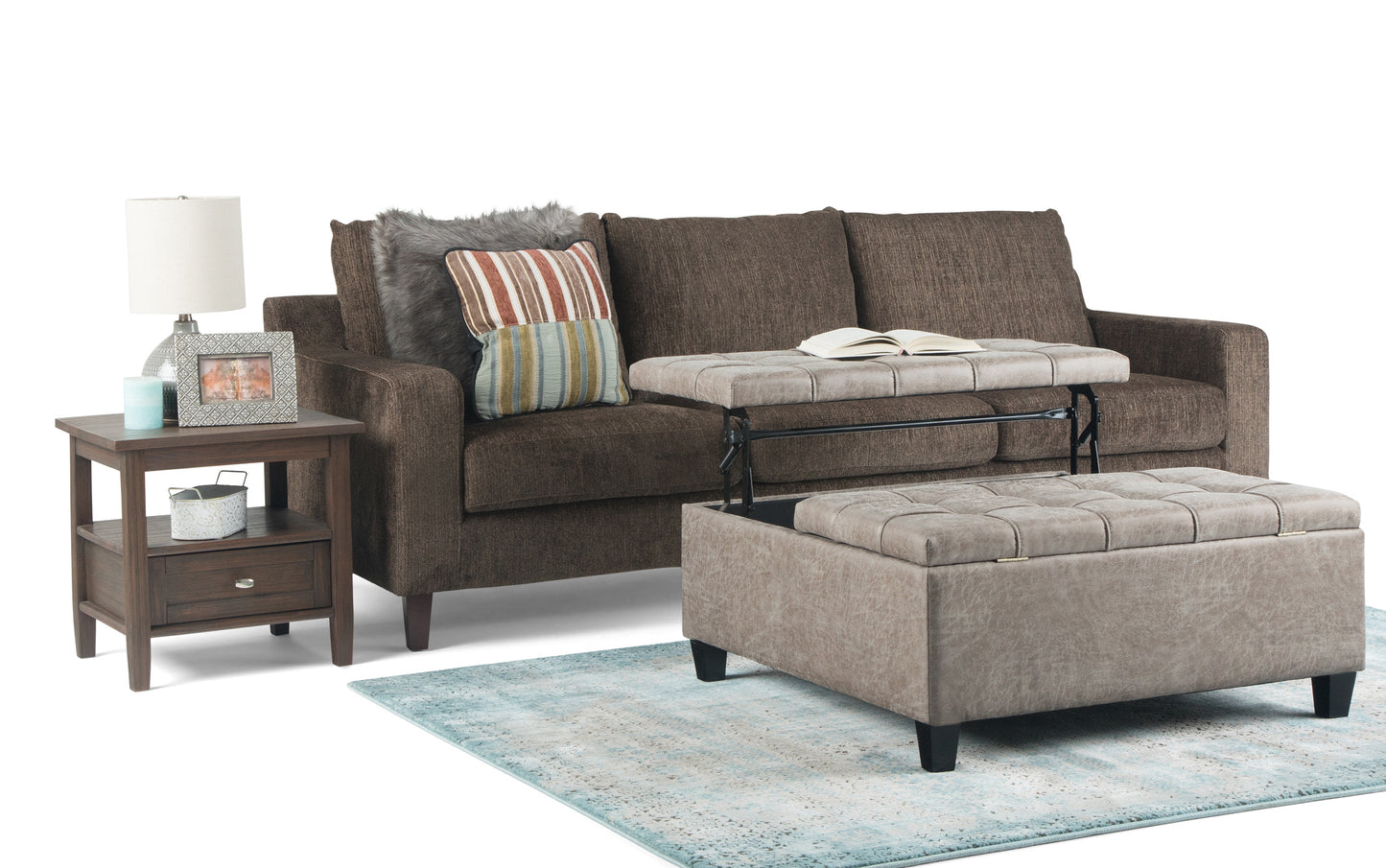 Distressed Grey Taupe Distressed Vegan Leather | Harrison Coffee Table Storage Ottoman