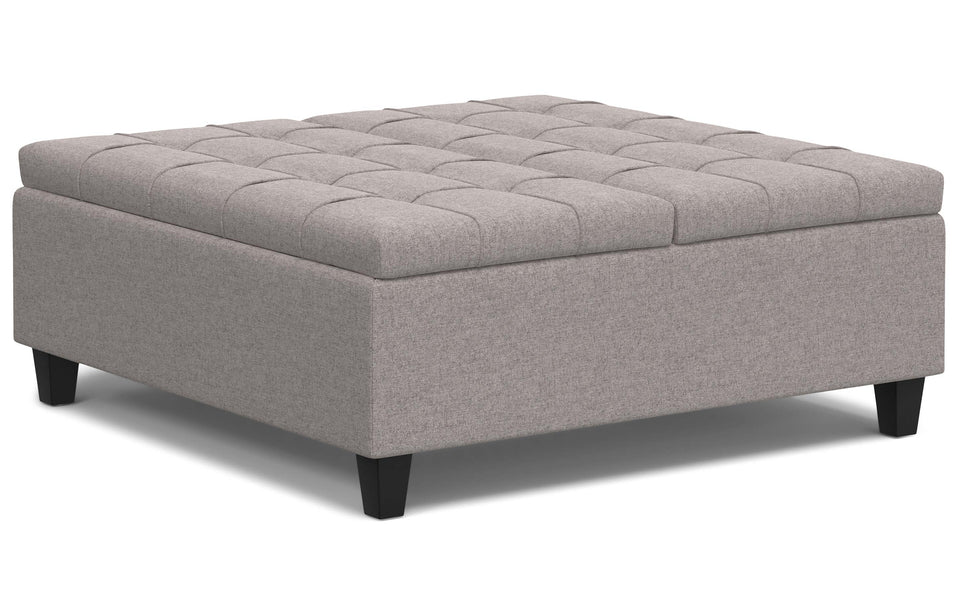 Cloud Grey Linen Style Fabric | Harrison Large Square Coffee Table Storage Ottoman in Linen
