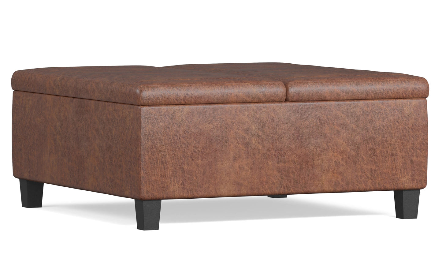 Distressed Saddle Brown Distressed Vegan Leather | Ellis Table Ottoman in Distressed Vegan Leather