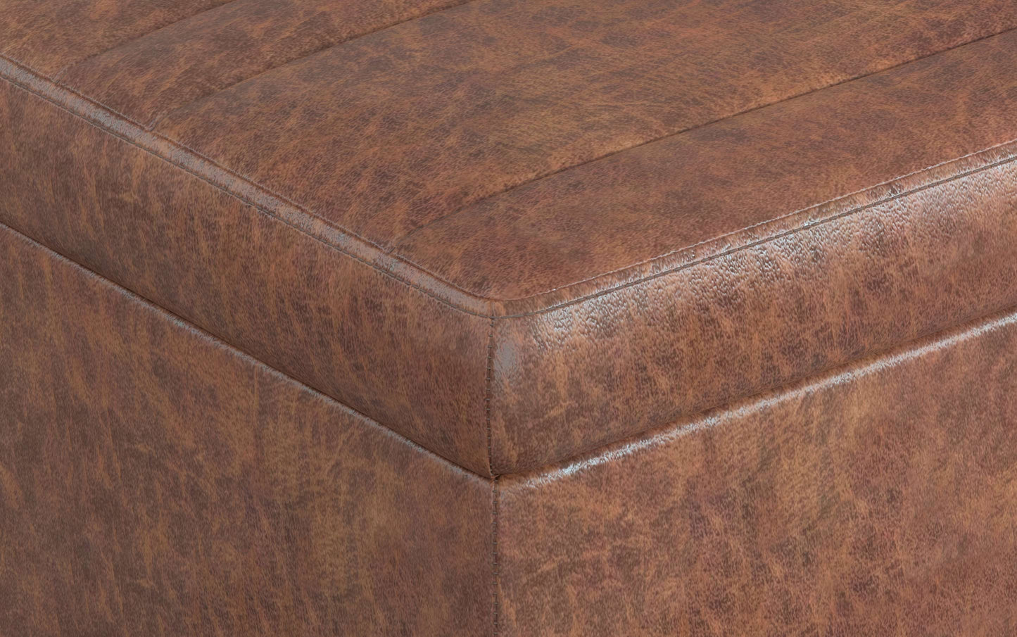 Distressed Saddle Brown Distressed Vegan Leather | Ellis Table Ottoman in Distressed Vegan Leather