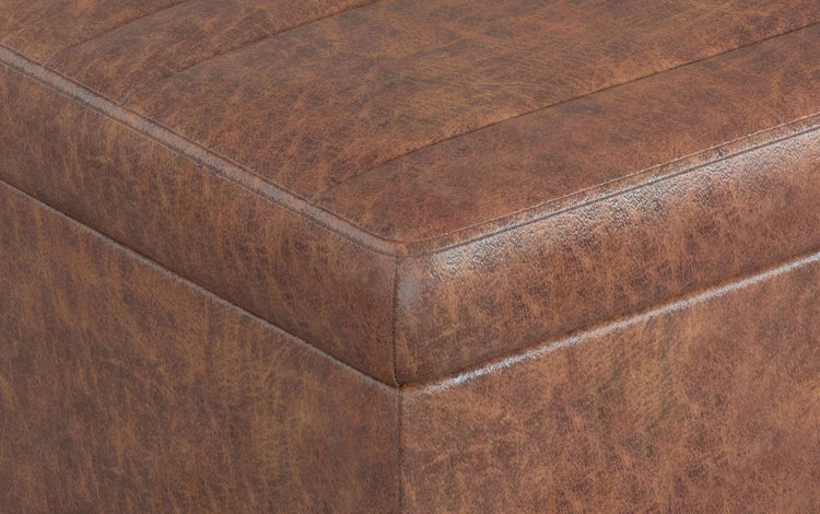 Distressed Saddle Brown Distressed Vegan Leather | Ellis Table Ottoman in Distressed Vegan Leather