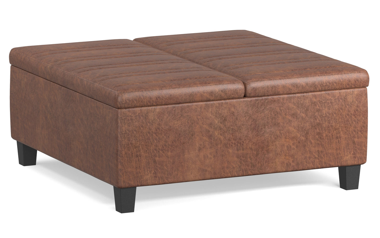 Distressed Saddle Brown Distressed Vegan Leather | Ellis Table Ottoman in Distressed Vegan Leather