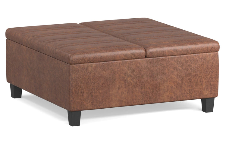 Distressed Saddle Brown Distressed Vegan Leather | Ellis Table Ottoman in Distressed Vegan Leather