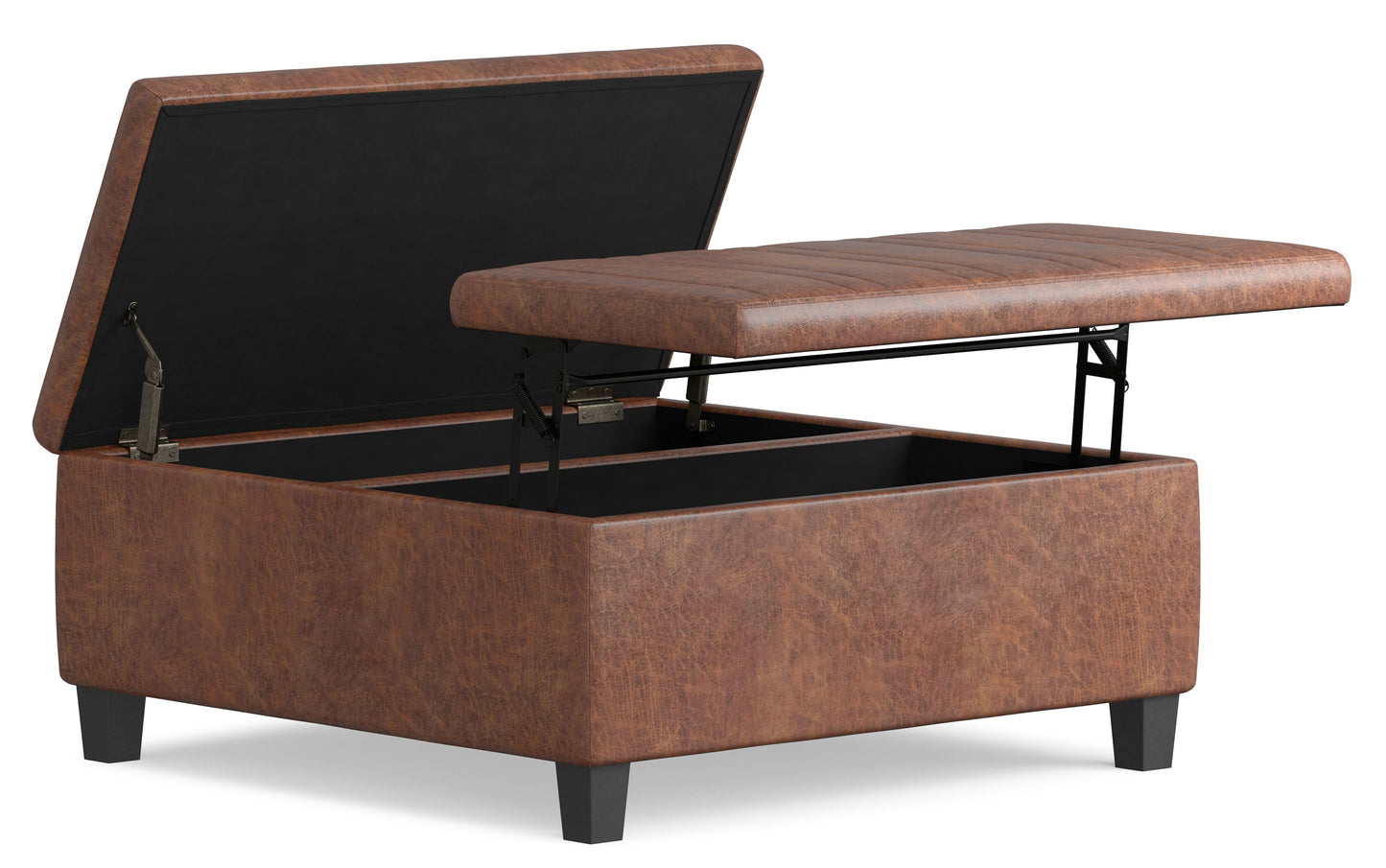 Distressed Saddle Brown Distressed Vegan Leather | Ellis Table Ottoman in Distressed Vegan Leather