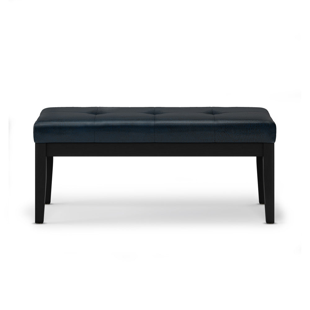 Distressed Dark Blue Distressed Vegan Leather | Lacey Tufted Ottoman Bench