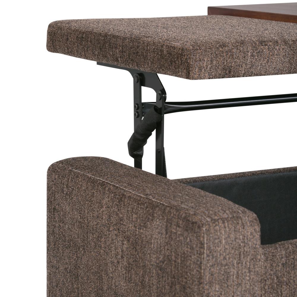 Bretton Lift Top Storage Ottoman in Deep Umber Brown Fabric