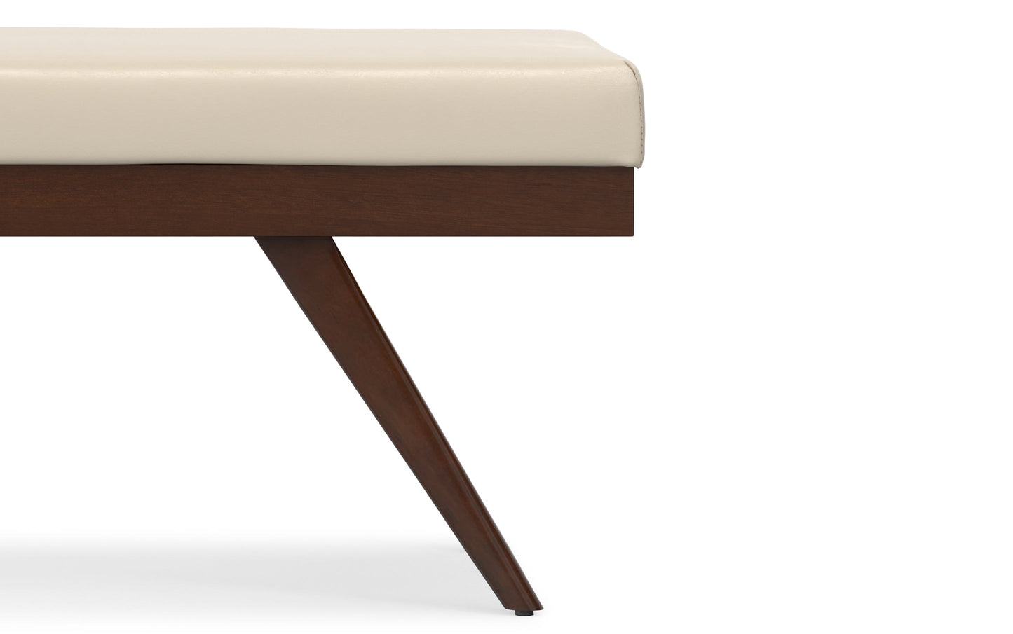 Satin Cream Distressed Vegan Leather | Chanelle Mid Century Ottoman Bench