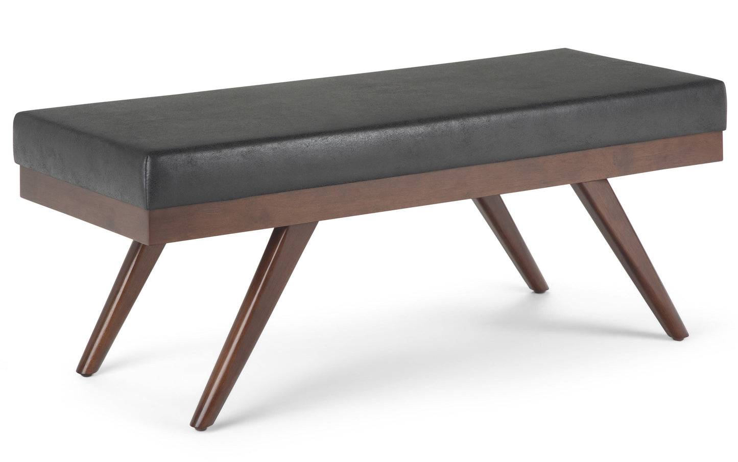 Distressed Black Distressed Vegan Leather| Chanelle Mid Century Ottoman Bench