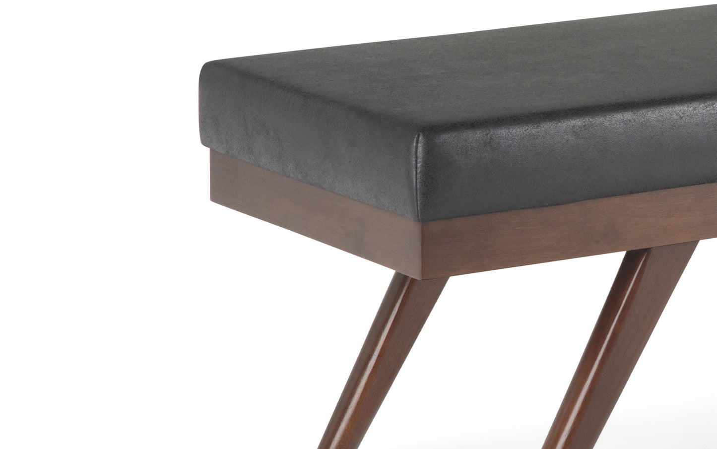 Distressed Black Distressed Vegan Leather| Chanelle Mid Century Ottoman Bench