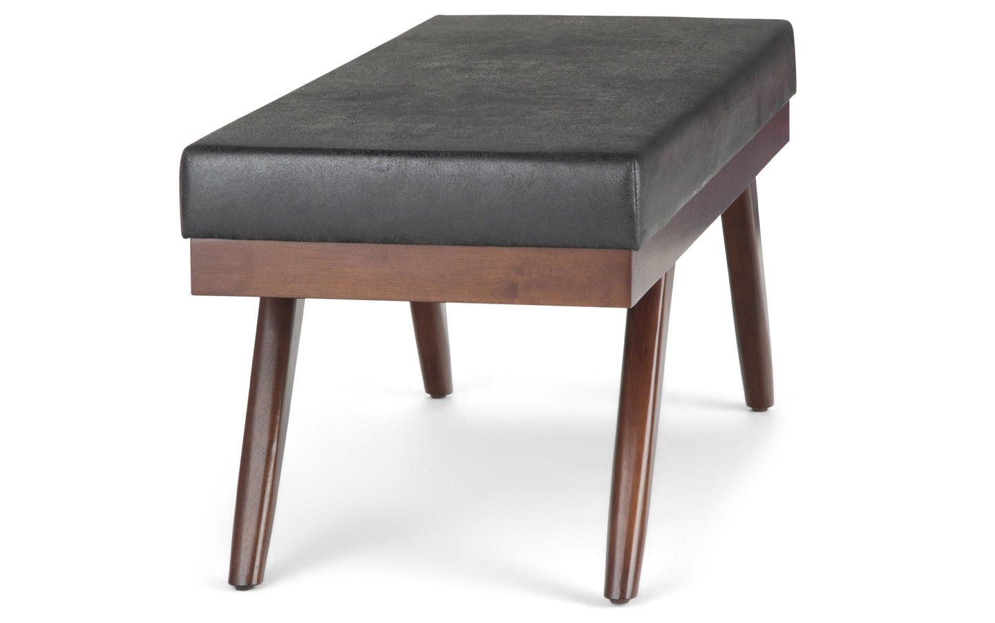 Distressed Black Distressed Vegan Leather| Chanelle Mid Century Ottoman Bench