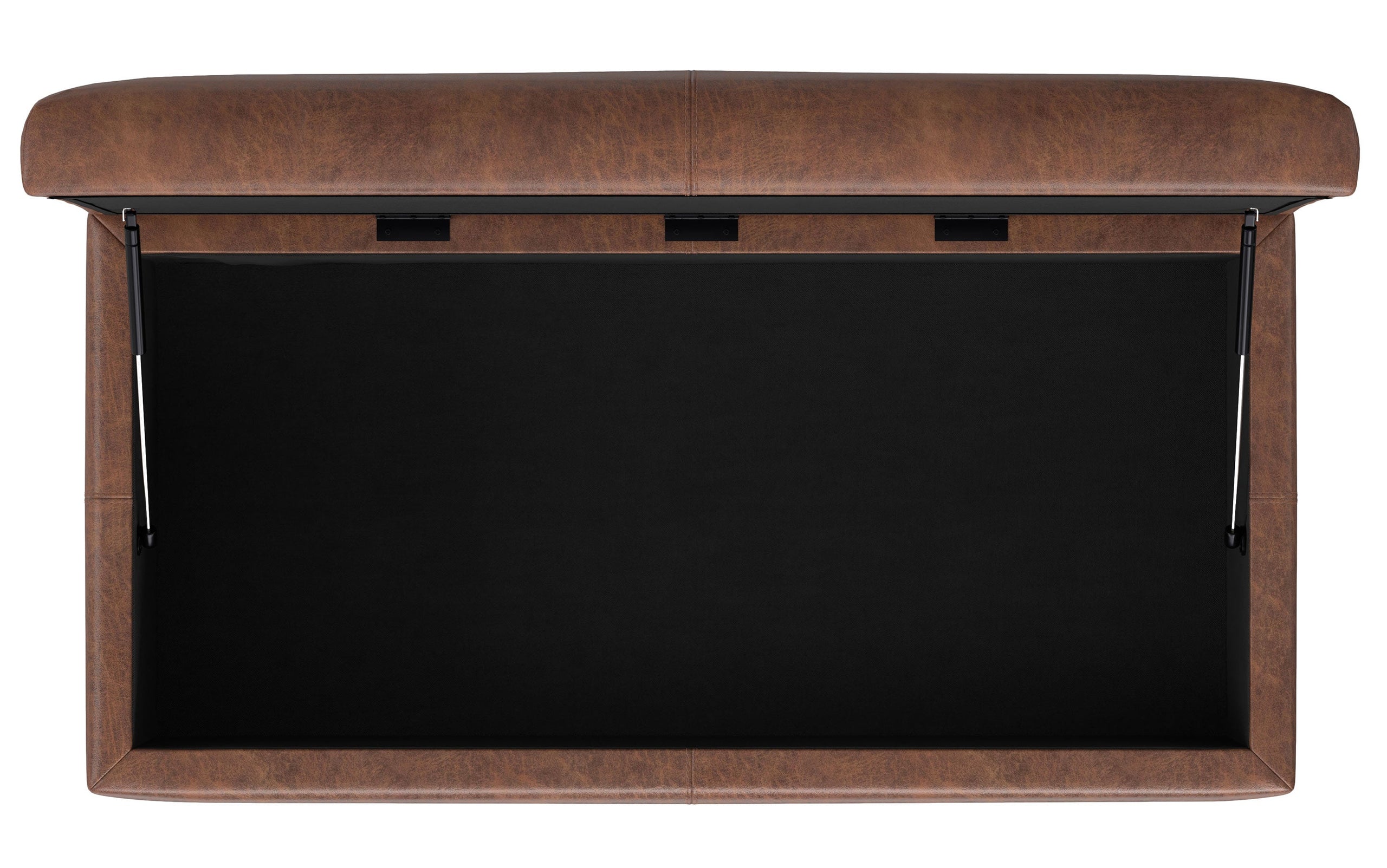 Distressed Saddle Brown Vegan Leather | Gabbie Rectangular Storage Ottoman