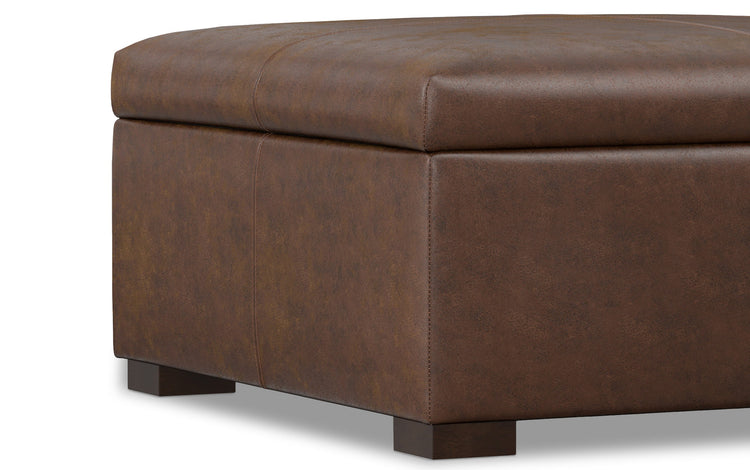 Distressed Chestnut Brown Distressed Vegan Leather | Gabbie Square Coffee Table Storage Ottoman