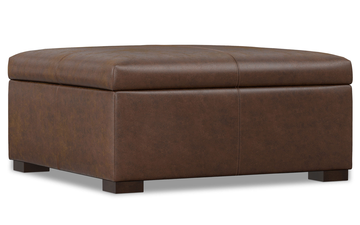 Distressed Chestnut Brown Distressed Vegan Leather | Gabbie Square Coffee Table Storage Ottoman