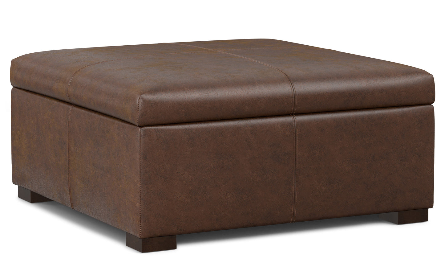 Distressed Chestnut Brown Vegan Faux Leather | Gabbie Square Coffee Table Storage Ottoman
