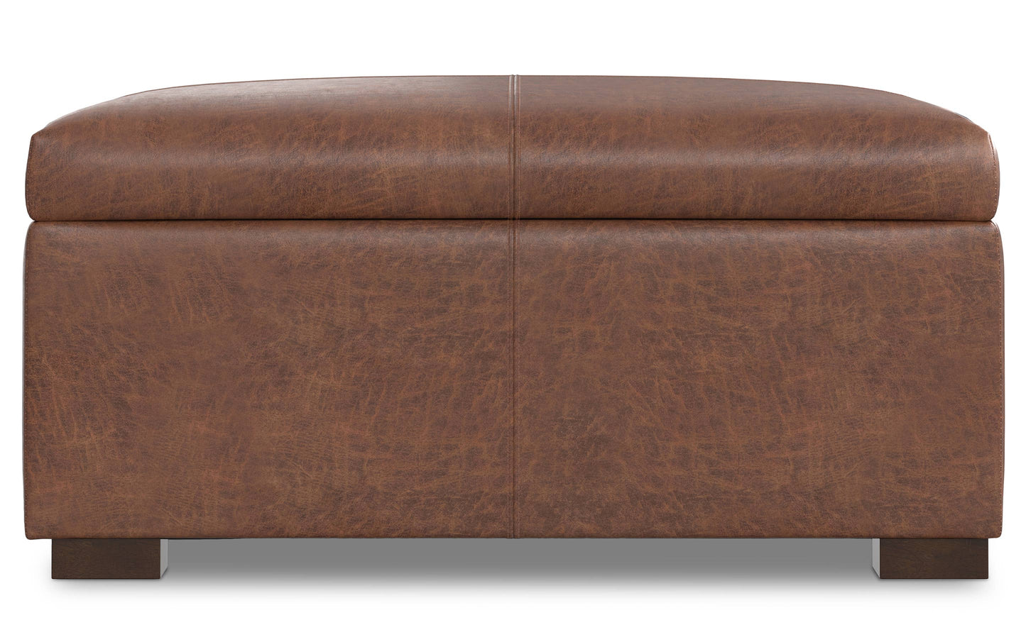 Distressed Saddle Brown Distressed Vegan Leather | Gabbie Square Coffee Table Storage Ottoman