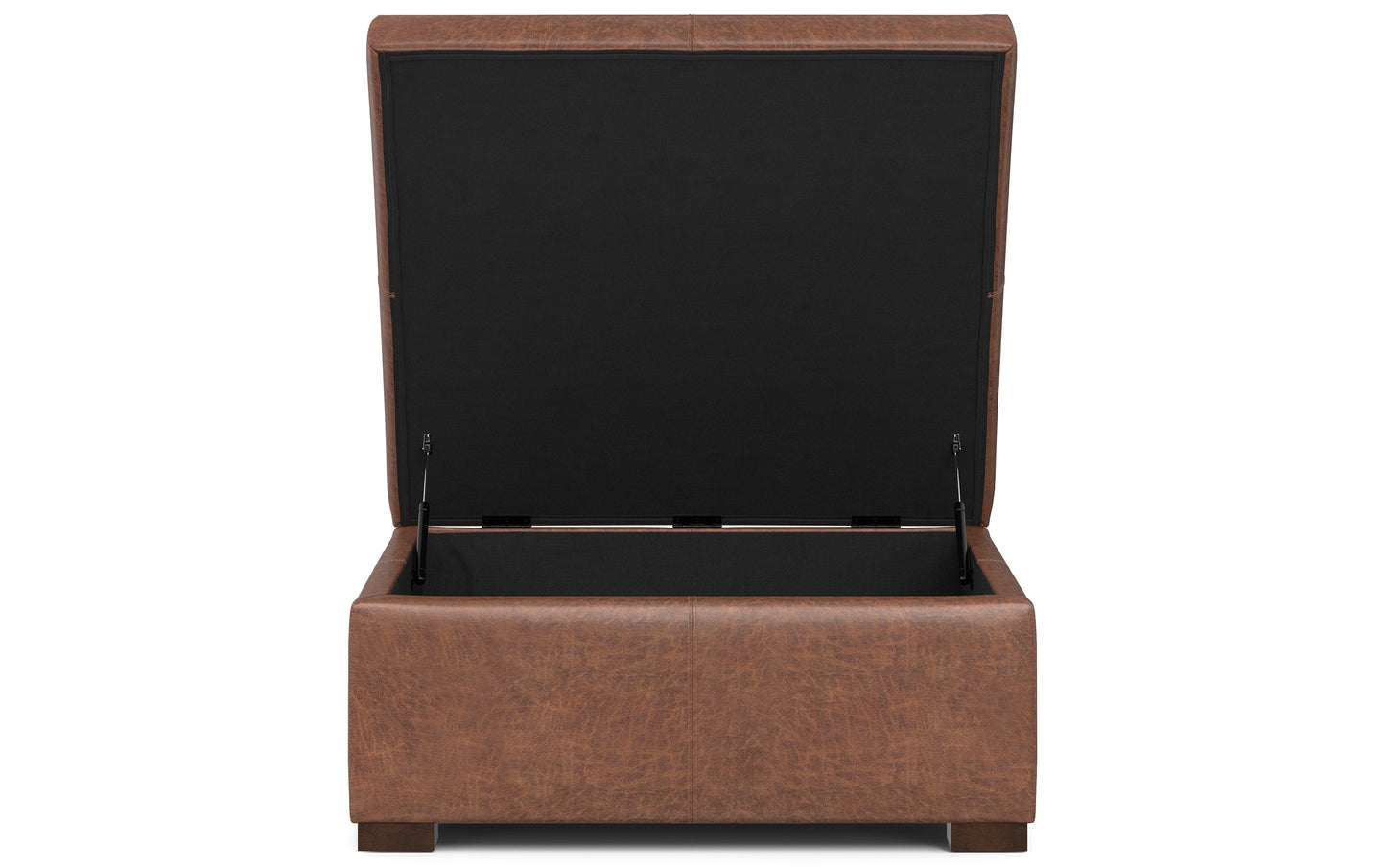 Distressed Saddle Brown Distressed Vegan Leather | Gabbie Square Coffee Table Storage Ottoman
