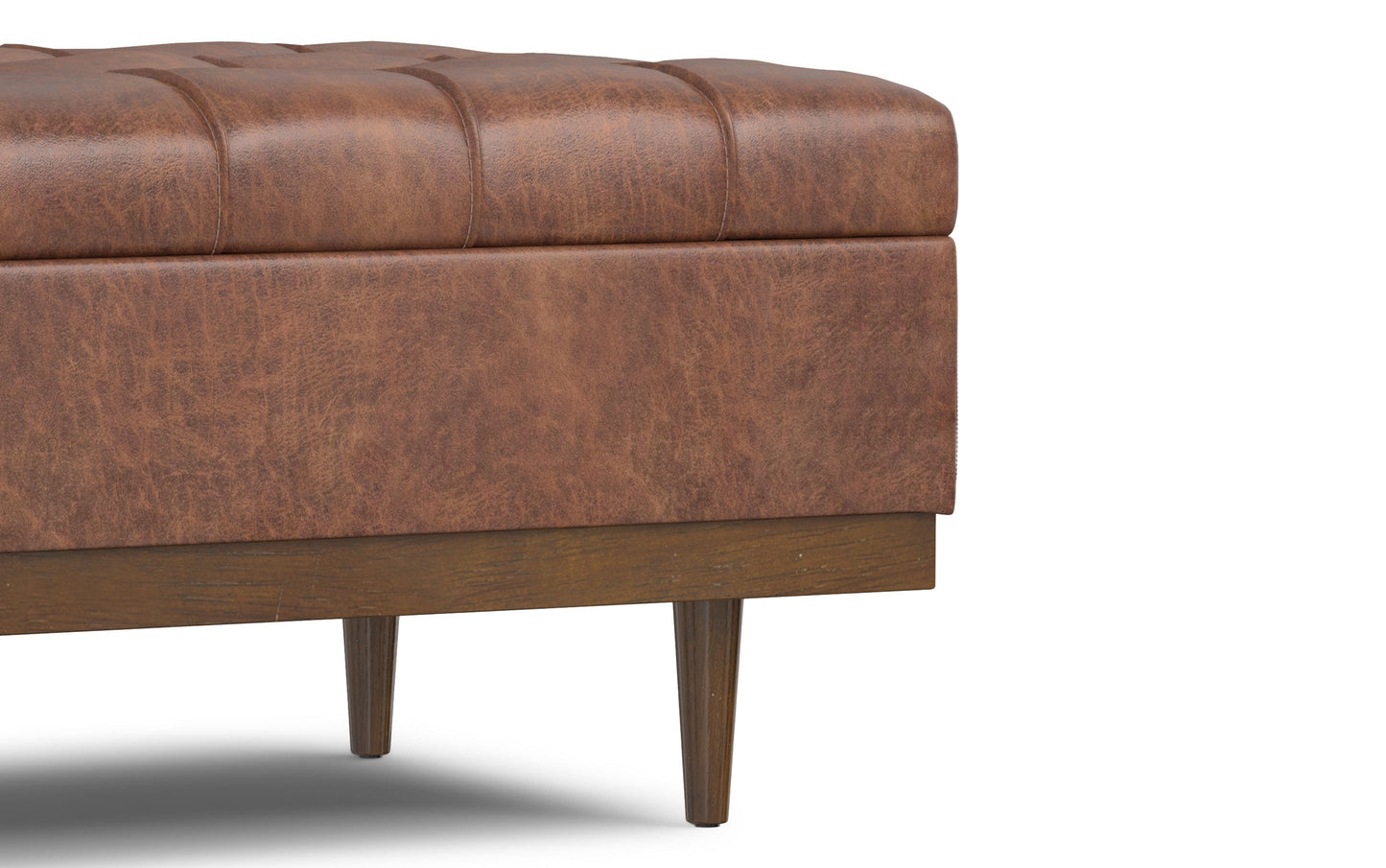 Distressed Saddle Brown Distressed Vegan Leather | Mariah Coffee Table Storage Ottoman