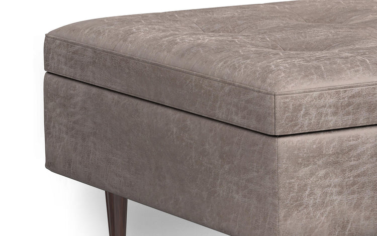 Distressed Grey Taupe Distressed Vegan Leather | Shay Mid Century Large Square Coffee Table Storage Ottoman