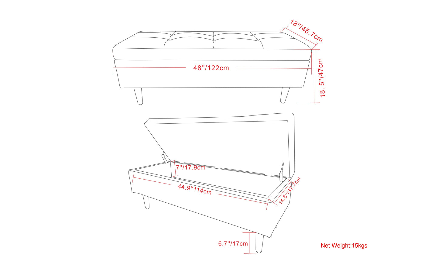 Shay Mid Century Rectangular Storage Ottoman