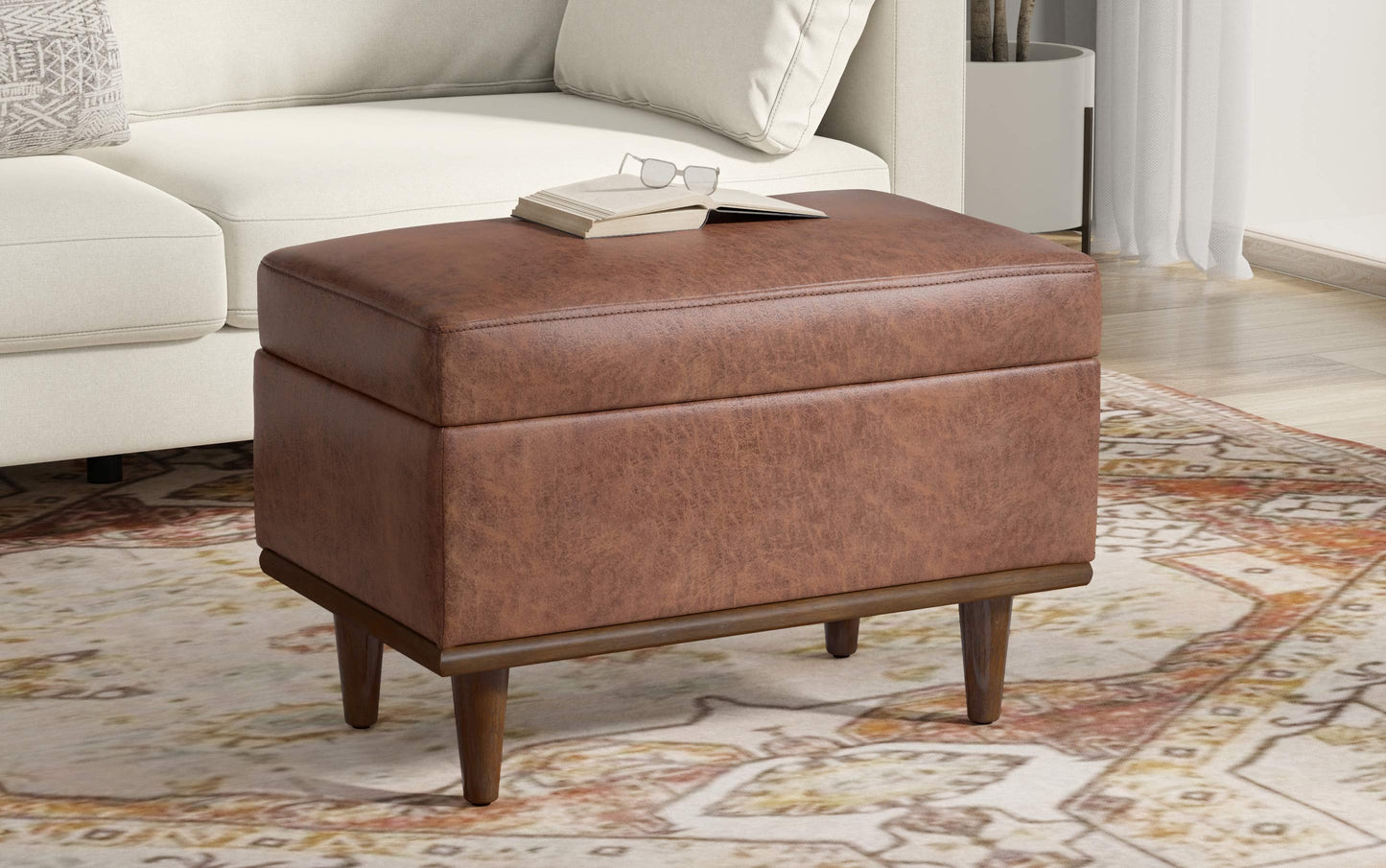 Shiloh Small Storage Ottoman in Distressed Vegan Leather