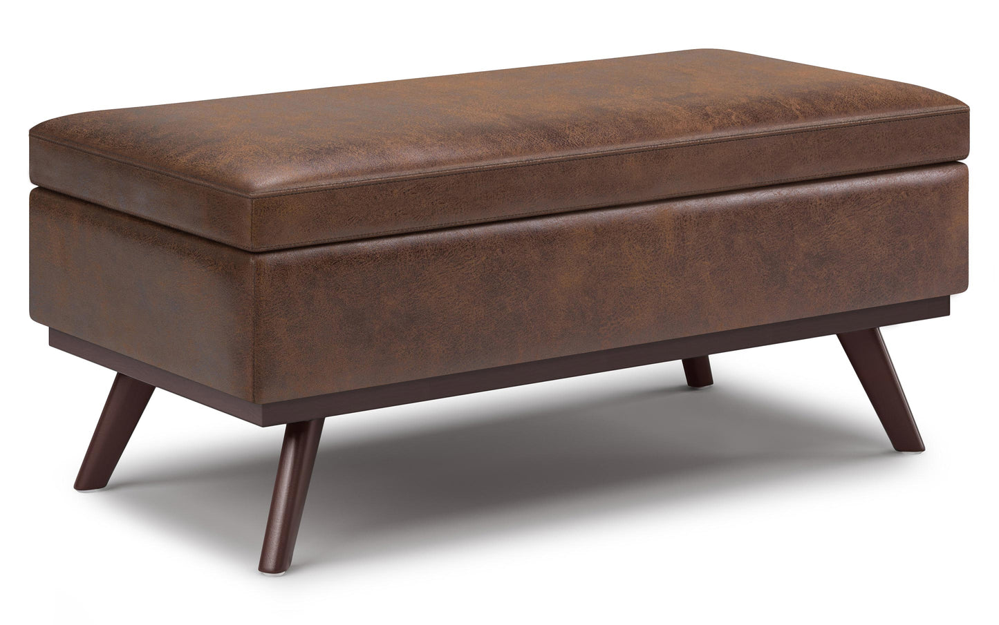 Distressed Chestnut Brown Distressed Vegan Leather | Owen Lift Top Large Coffee Table Storage Ottoman