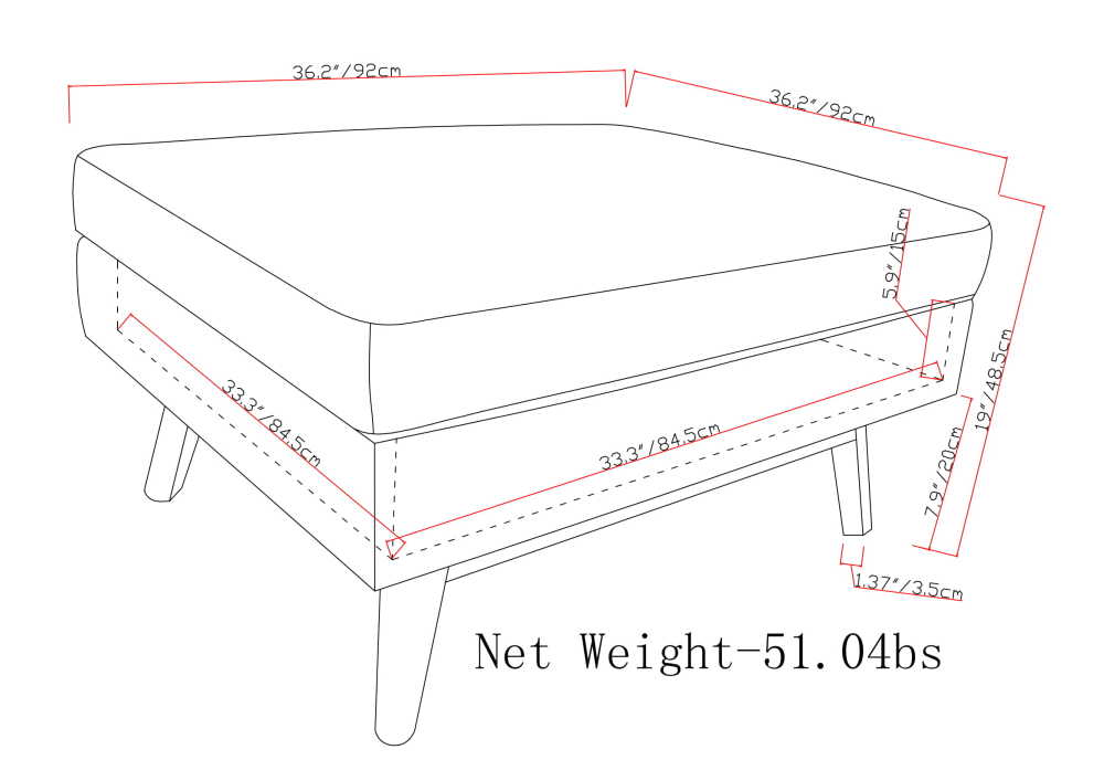Midnight Black Vegan Leather | Owen Coffee Table Ottoman with Storage