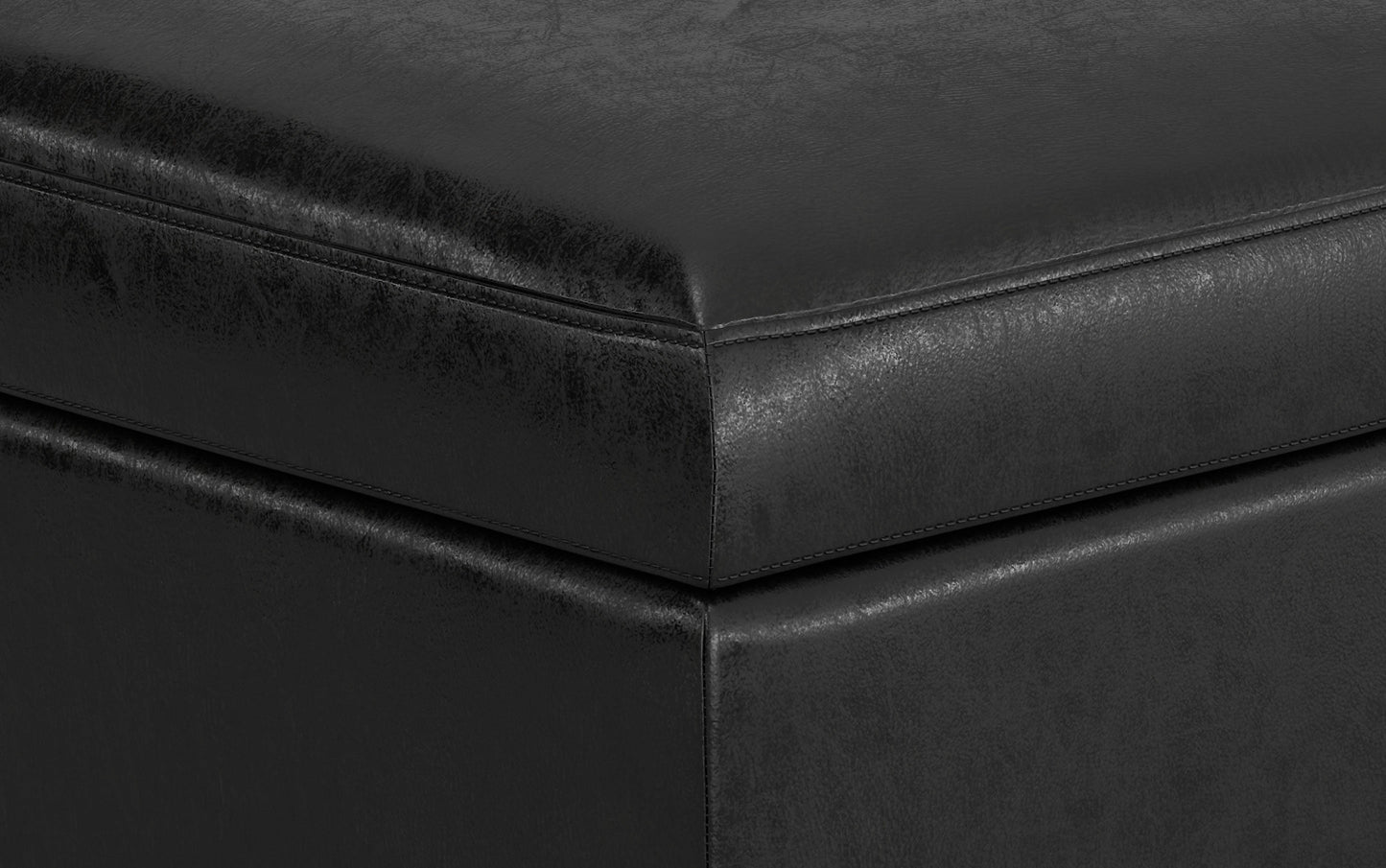 Distressed Black Distressed Vegan Leather | Owen Rectangular Storage Ottoman
