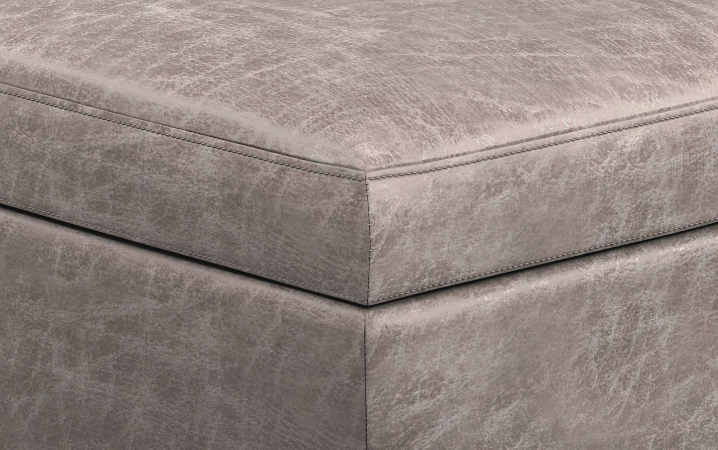Distressed Grey Taupe Distressed Vegan Leather | Owen Rectangular Storage Ottoman