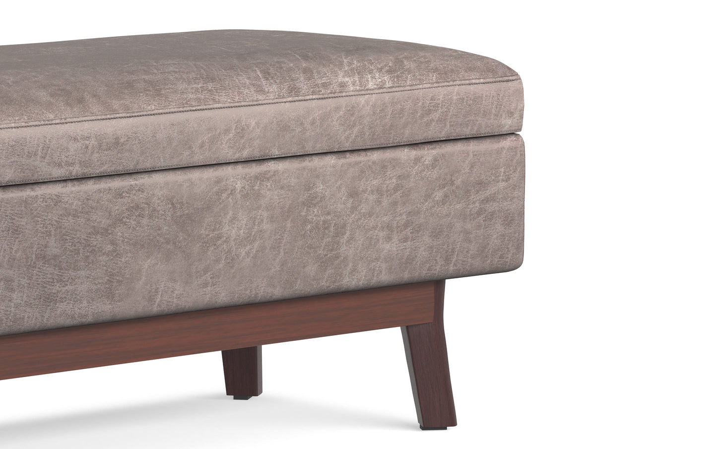 Distressed Grey Taupe Distressed Vegan Leather | Owen Rectangular Storage Ottoman